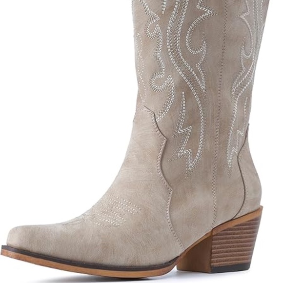 Cowboy Boots For Women Western Cowgirl Boots with Chunky Heel Mid Calf Snip Toe - Picture 3 of 11